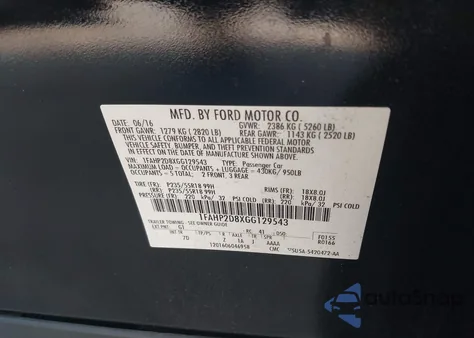 2016 Ford Taurus Se из США, поврежденный, VIN 1FAHP2D8XGG129543